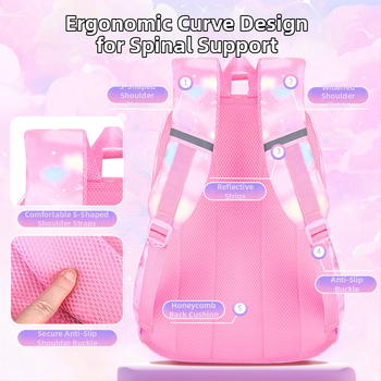 Ученическа раница за момичета, дишаща канвас, ултралека, анатомична облегалка за 3–4 клас