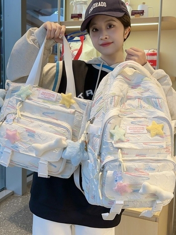 Fendel nejlon iskolatáska lányoknak, csíkos mintázat, friss és édes stílus, 20–35L, 14 hüvelykes laptophoz alkalmas, ergonomikus ívelt vállpántok, terheléscsökkentő kialítás, 2025 tavasz