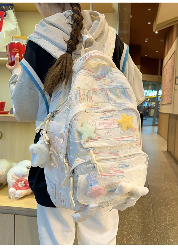 Fendel nejlon iskolatáska lányoknak, csíkos mintázat, friss és édes stílus, 20–35L, 14 hüvelykes laptophoz alkalmas, ergonomikus ívelt vállpántok, terheléscsökkentő kialítás, 2025 tavasz