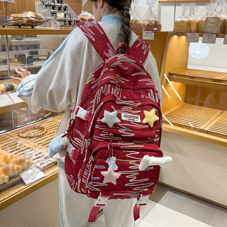 Fendel nejlon iskolatáska lányoknak, csíkos mintázat, friss és édes stílus, 20–35L, 14 hüvelykes laptophoz alkalmas, ergonomikus ívelt vállpántok, terheléscsökkentő kialítás, 2025 tavasz