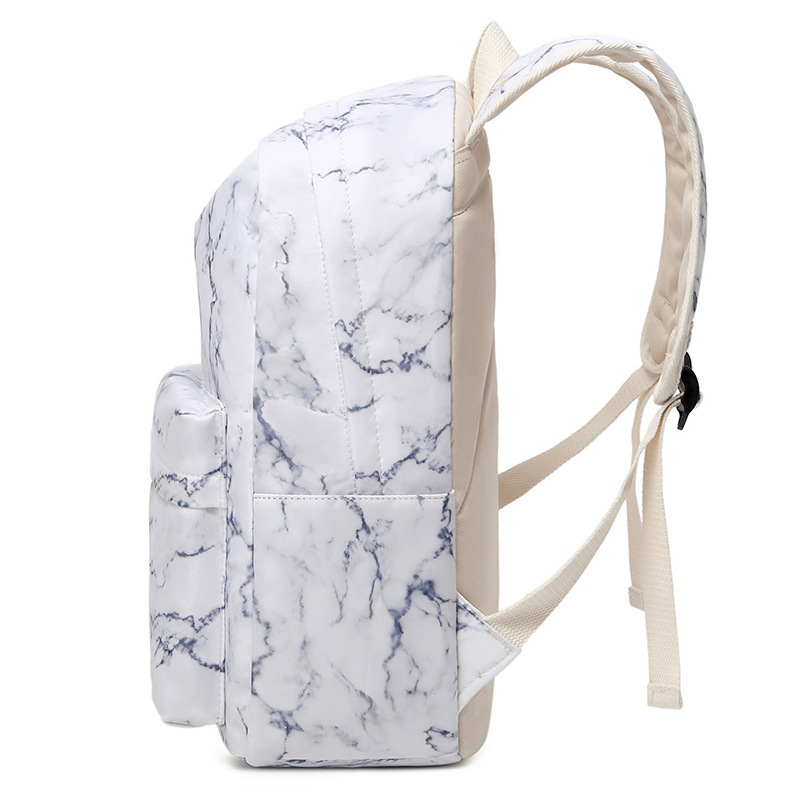 Iskolai hátizsák, háromrészes készlet, márványmintával, kapacitás 20–35 L, vízálló Oxford anyag, illeszkedik laptophoz 15 hüvelykig, légpárnás vállpántok