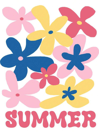 Μπλουζάκι από βαμβάκι με φλοράλ εκτύπωση, στρογγυλή λαιμόκοψη, κοντά μανίκια, εκτύπωση με θερμική μεταφορά