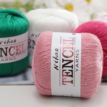 Roku adīšanai paredzēta dzija – Tencel Sequin Lace diegi, gredzenveida vēršana, grupas pavedieni, Mu Pai