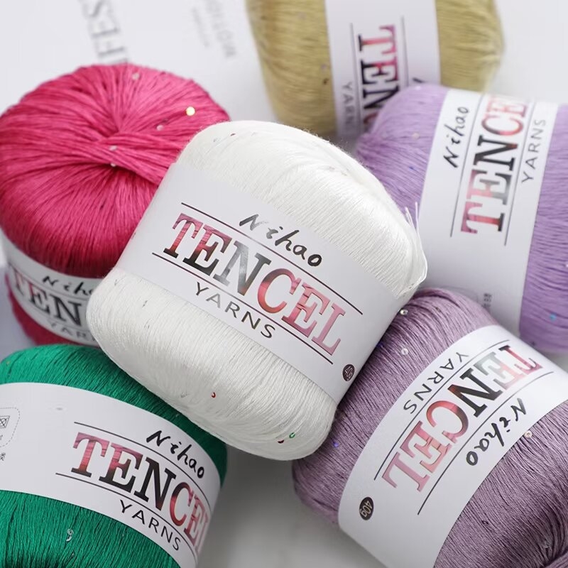 Νήμα για χειροποίητο πλέξιμο – Tencel Sequin Lace νήμα, κυκλική στροφή, φανσί νήμα, ομαδογραμμή, Mu Pai