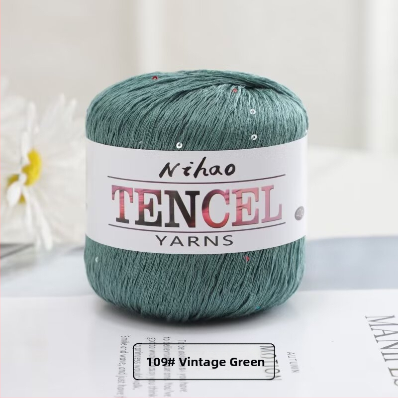 Roku adīšanai paredzēta dzija – Tencel Sequin Lace diegi, gredzenveida vēršana, grupas pavedieni, Mu Pai