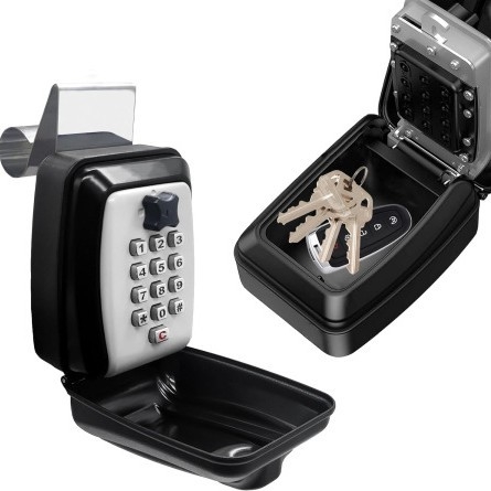 Raktų dėžutė su skaitmenine spyna – modelis G14; Medžiagos: aliuminio lydinys, cinko lydinys, ABS plastikas; Užrakto strypo storis 11; Užrakto strypų atstumas 31