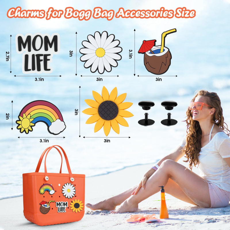 Bogg Bag aksesuarai | Paplūdimio rankinė su peizažo raštu, PVC, 2024 m. vasara, moteriško stiliaus