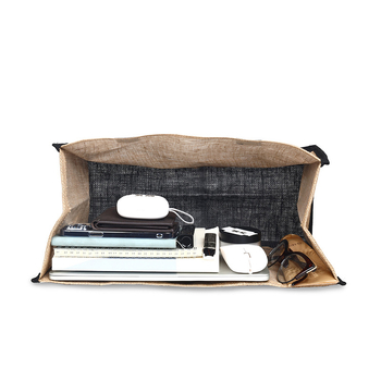 WK ленова tote чанта с открит джоб, хоризонтална квадратна форма, без подплата