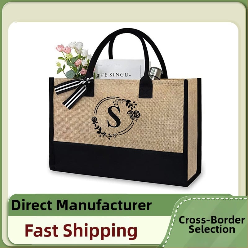 WK ленова tote чанта с открит джоб, хоризонтална квадратна форма, без подплата