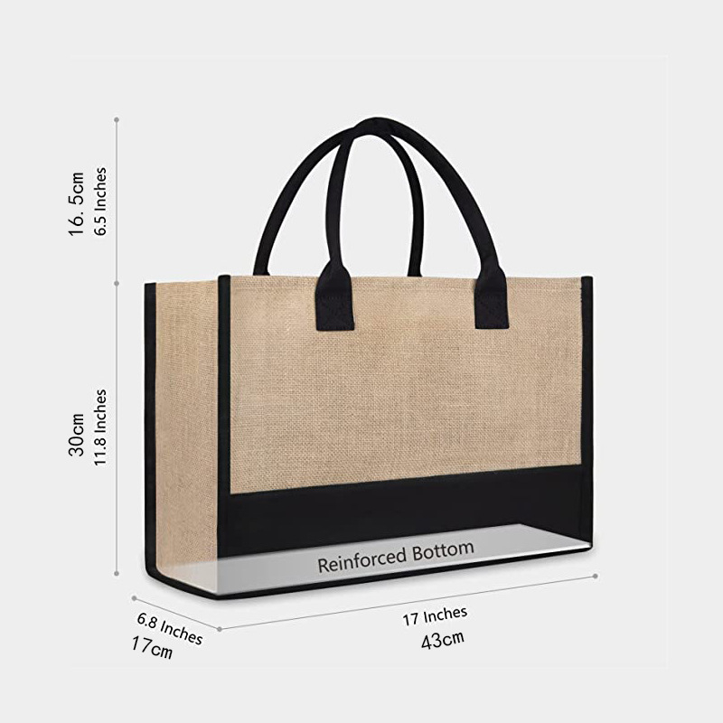 WK ленова tote чанта с открит джоб, хоризонтална квадратна форма, без подплата