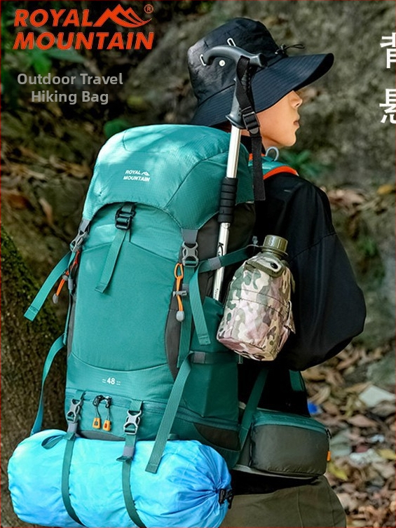 Royal Mountain нейлонова туристическа раница, унисекс, голям капацитет за походи, дишаща и водоустойчива материя, лека и с въздушни презрамки, разделение за сухи и мокри вещи
