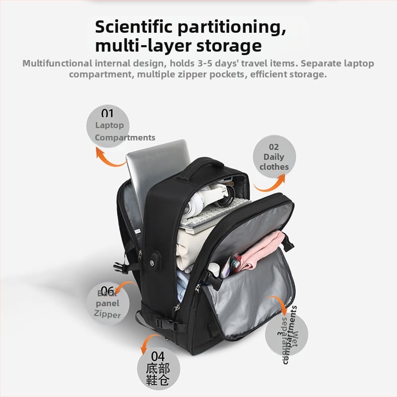 Üzleti utazásokhoz tervezett hátizsák, uniszex, vízálló, száraz–nedves rekesz, 36–55 L kapacitás, nylon anyag
