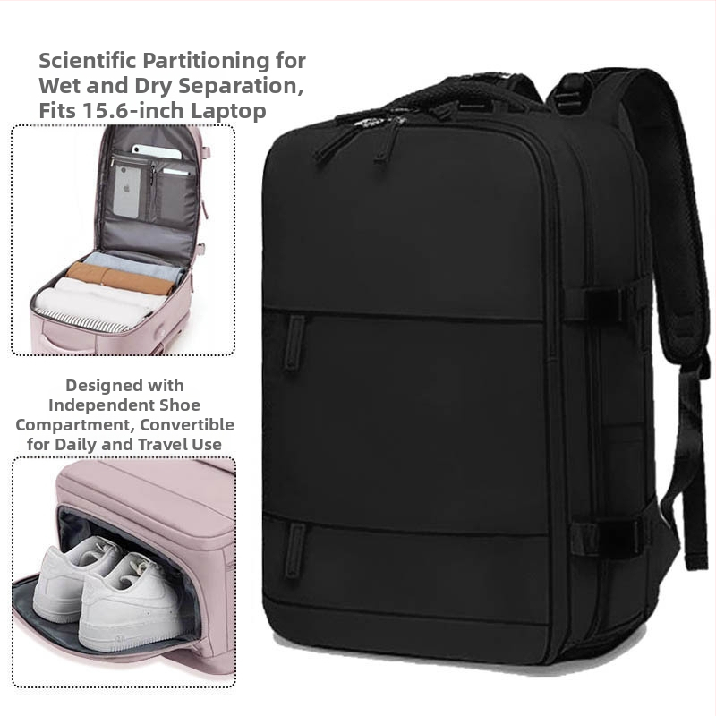 Üzleti utazásokhoz tervezett hátizsák, uniszex, vízálló, száraz–nedves rekesz, 36–55 L kapacitás, nylon anyag