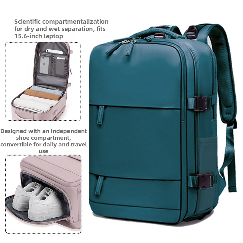 Üzleti utazásokhoz tervezett hátizsák, uniszex, vízálló, száraz–nedves rekesz, 36–55 L kapacitás, nylon anyag