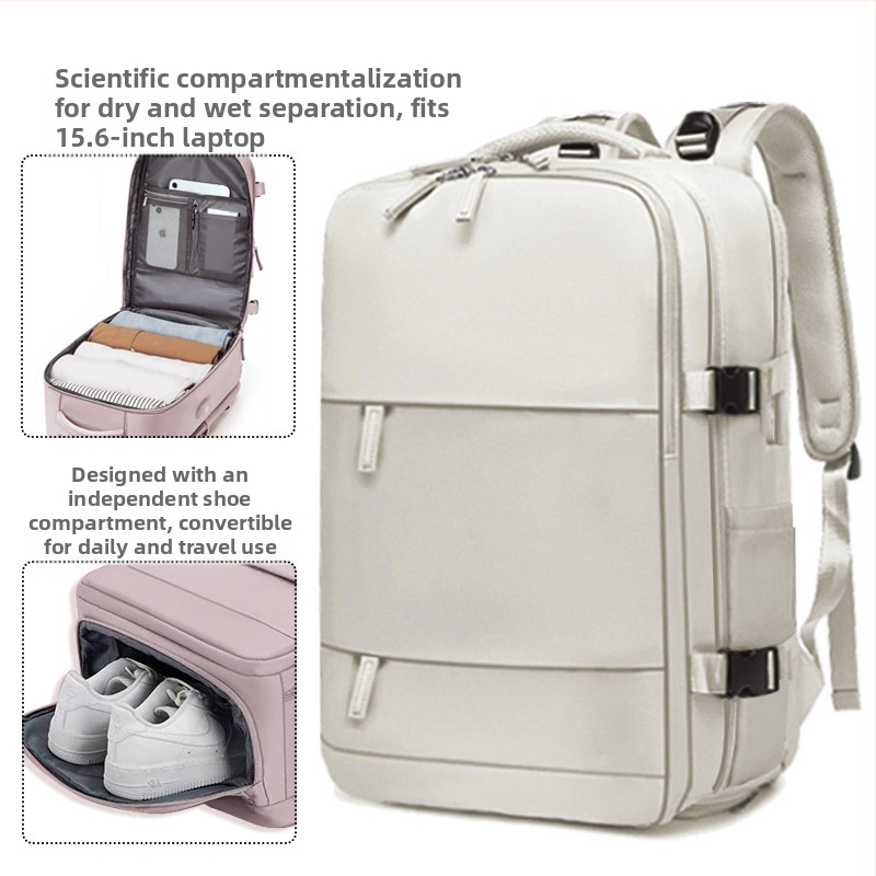 Üzleti utazásokhoz tervezett hátizsák, uniszex, vízálló, száraz–nedves rekesz, 36–55 L kapacitás, nylon anyag