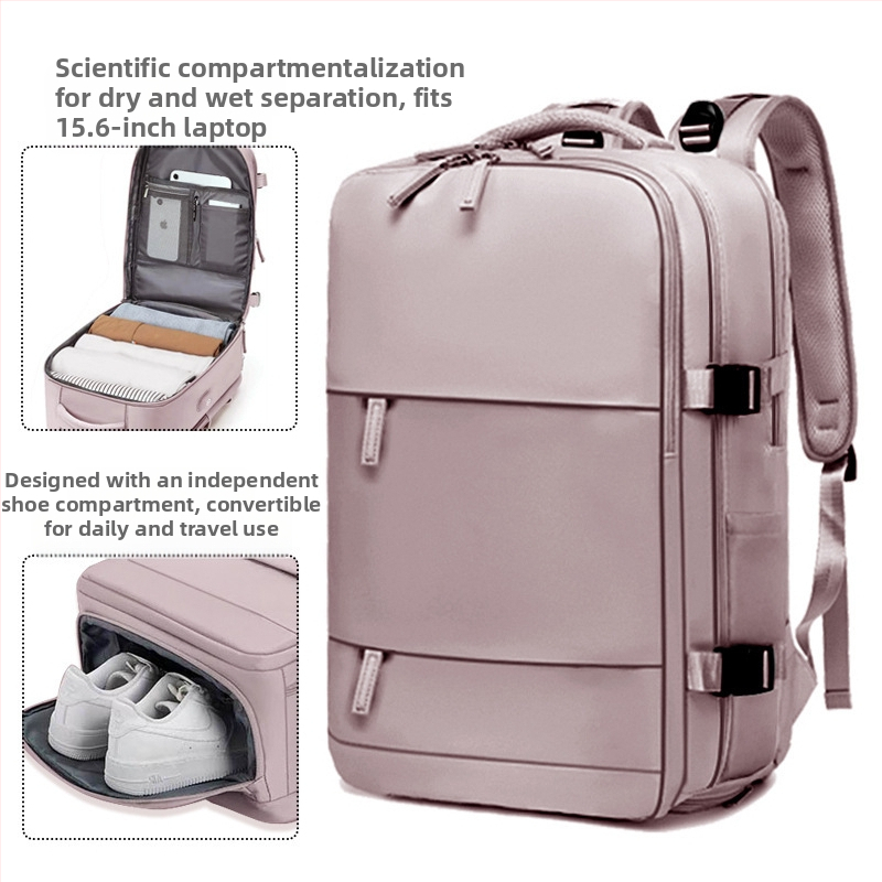 Üzleti utazásokhoz tervezett hátizsák, uniszex, vízálló, száraz–nedves rekesz, 36–55 L kapacitás, nylon anyag
