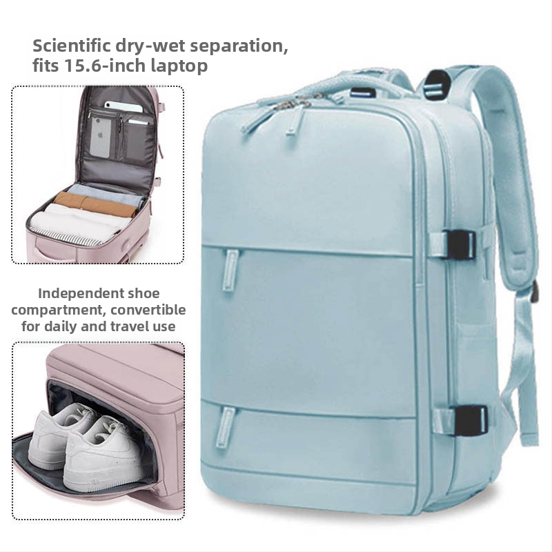 Üzleti utazásokhoz tervezett hátizsák, uniszex, vízálló, száraz–nedves rekesz, 36–55 L kapacitás, nylon anyag