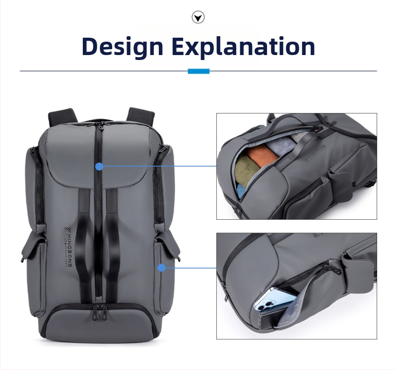 Uniszex technikai divat hátizsák mindennapi használatra, poliészter, bővíthető kapacitás 20-35 L, kompatibil 15 hüvelykes laptophoz