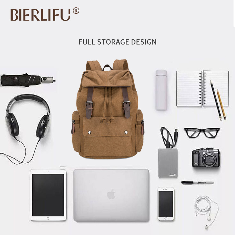 Egyetemi stílusú laptop hátizsák, nagy kapacitású, retro dizájn, kopásálló és vízálló vászonból, belső laptop rekesszel (20-35L, canvas)