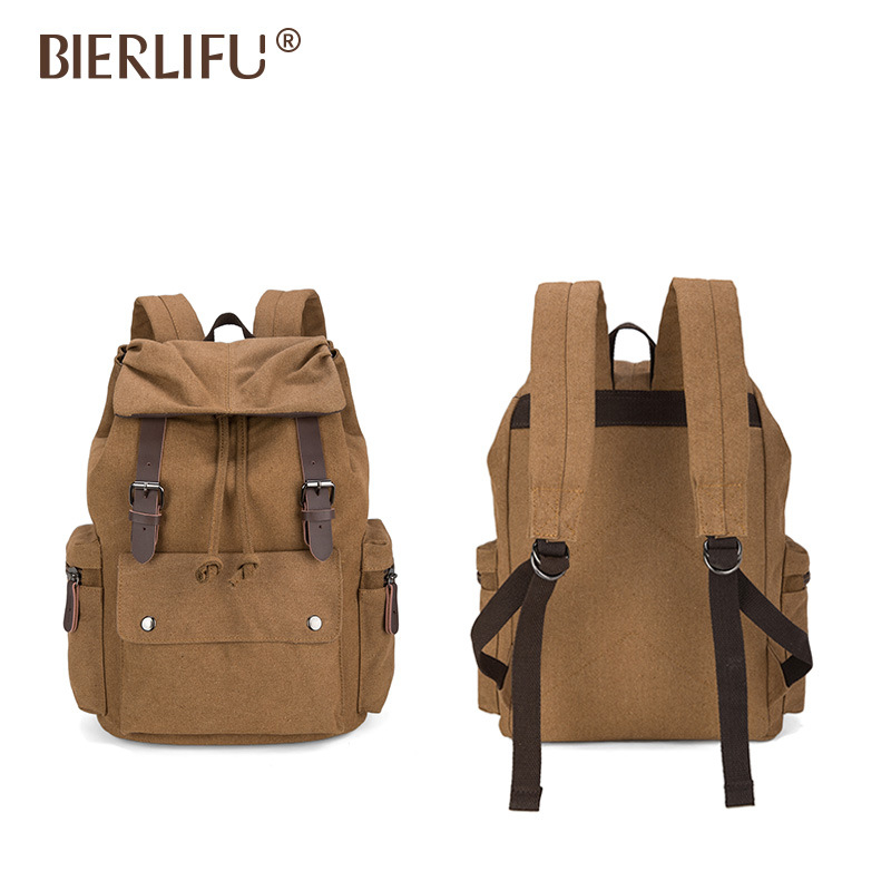 Egyetemi stílusú laptop hátizsák, nagy kapacitású, retro dizájn, kopásálló és vízálló vászonból, belső laptop rekesszel (20-35L, canvas)