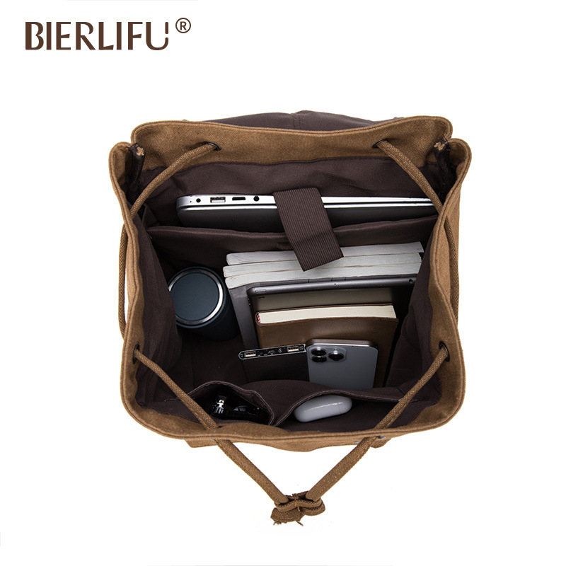 Egyetemi stílusú laptop hátizsák, nagy kapacitású, retro dizájn, kopásálló és vízálló vászonból, belső laptop rekesszel (20-35L, canvas)