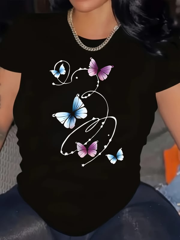 Ženski pamucni T-shirt s cvjetnim printom, kratki rukavi, okrugli izrez, udoban slobodan kroj