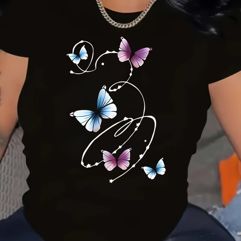 Ženski pamucni T-shirt s cvjetnim printom, kratki rukavi, okrugli izrez, udoban slobodan kroj