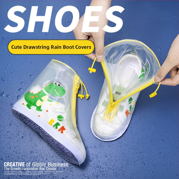 Vaikų lietaus batų uždangalai – vandeniui atsparūs, neslystantys, atsparūs dėvėjimui, atsparūs nešvarumams; karikatūrų motyvai (vienaragis, antis, dinozauras, lokys)