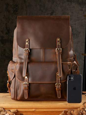Σακίδιο από γνήσιο δέρμα – κορυφαίο δέρμα βοδιού; χωρητικότητα κάτω από 20L; καμπύλος ιμάντας ώμου; Simple & Nature