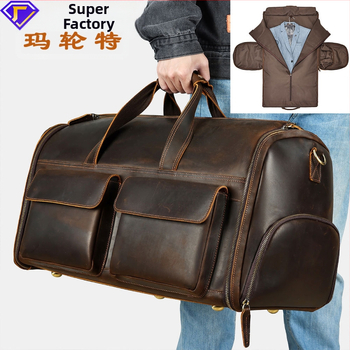 Marunte vīriešu ādas ceļojumu soma ar rokturi, biznesa stila, ietilpība 36-55 L, augstas kvalitātes govs āda, poliestera iekšpuse