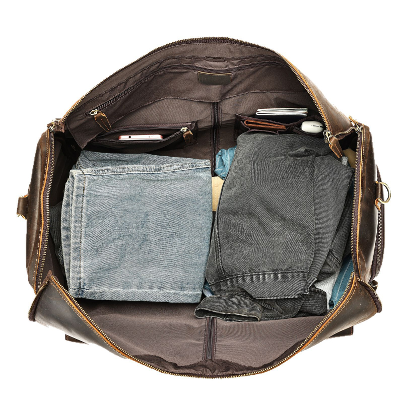 Marunte vīriešu ādas ceļojumu soma ar rokturi, biznesa stila, ietilpība 36-55 L, augstas kvalitātes govs āda, poliestera iekšpuse