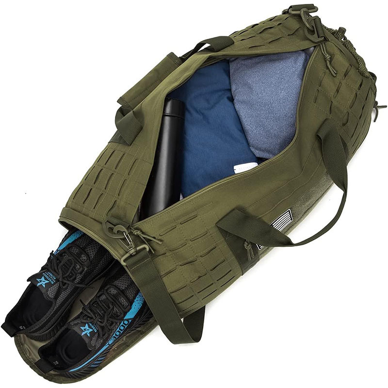 Тактическа дуфел чанта за пътуване със цип, 20–35 л, оксфордова материя, телескопична дръжка, двойни презрамки