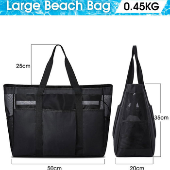 Τσάντα παραλίας από πολυεστέρα, κυβοειδούς σχήματος, με πλέγμα, πολλαπλών χρήσεων για ταξίδια, μακιγιάζ και οικιακή αποθήκευση