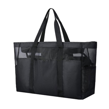 Τσάντα παραλίας από πολυεστέρα, κυβοειδούς σχήματος, με πλέγμα, πολλαπλών χρήσεων για ταξίδια, μακιγιάζ και οικιακή αποθήκευση