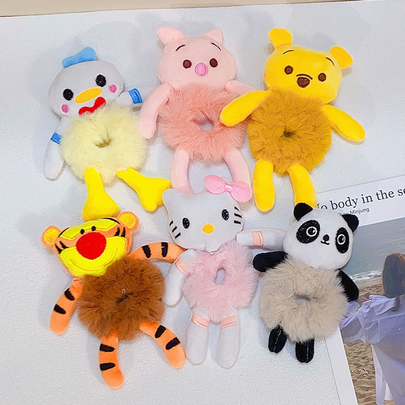 Pliušinis karikatūrinis gyvūnėlio plaukų gumos rišiklis – rankų darbo, aukštas elastingumas, vaikams