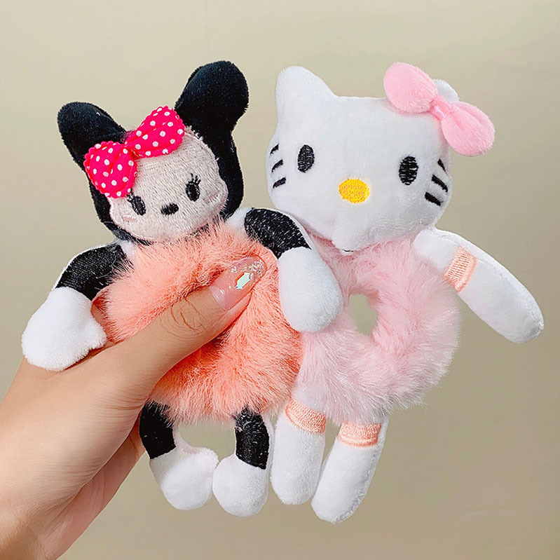 Pliušinis karikatūrinis gyvūnėlio plaukų gumos rišiklis – rankų darbo, aukštas elastingumas, vaikams