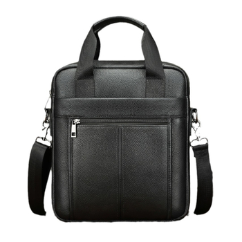 Мъжка кожена чанта през рамо за бизнес пътуване — вертикална квадратна форма, стил бизнес, вътрешни джобове: цип, джоб за телефон и джоб за идентификационна карта