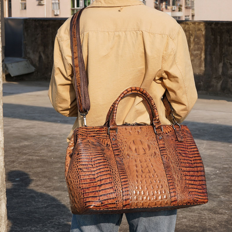 NIUCUNZH пътна дуфел чанта — капацитет 20–35 л, първокласна телешка кожа от горния слой, крокодилен модел, водоустойчива и износоустойчива, модел 4020, унисекс