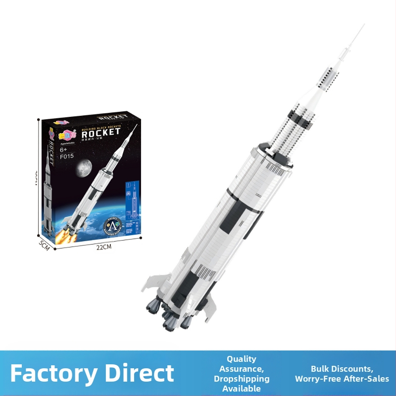 LEGO saderīgi Apollo Saturn V konstrukciju bloki ar gaismas funkciju, 800+ detaļas, ABS plastmasa, DIY draudzīgs