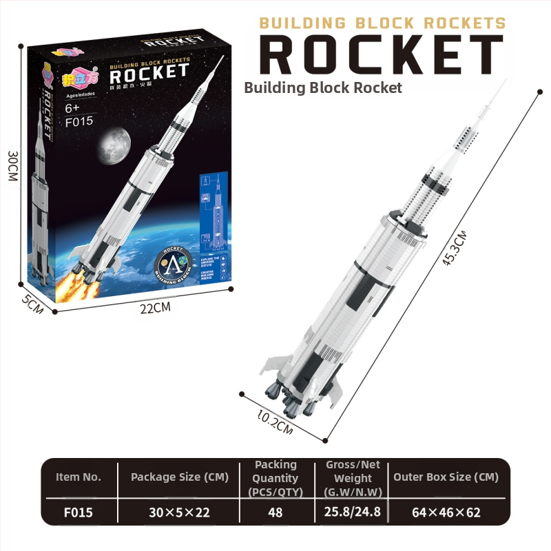 Лего съвместими Apollo Saturn V конструктори със светлинна функция, 800+ части, ABS пластмаса, подходящи за DIY