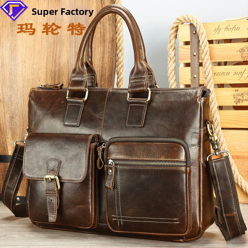 Maltette valódi bőr laptop táska üzleti stílusban, felsőrétegű marhabőr, vízálló és bővíthető