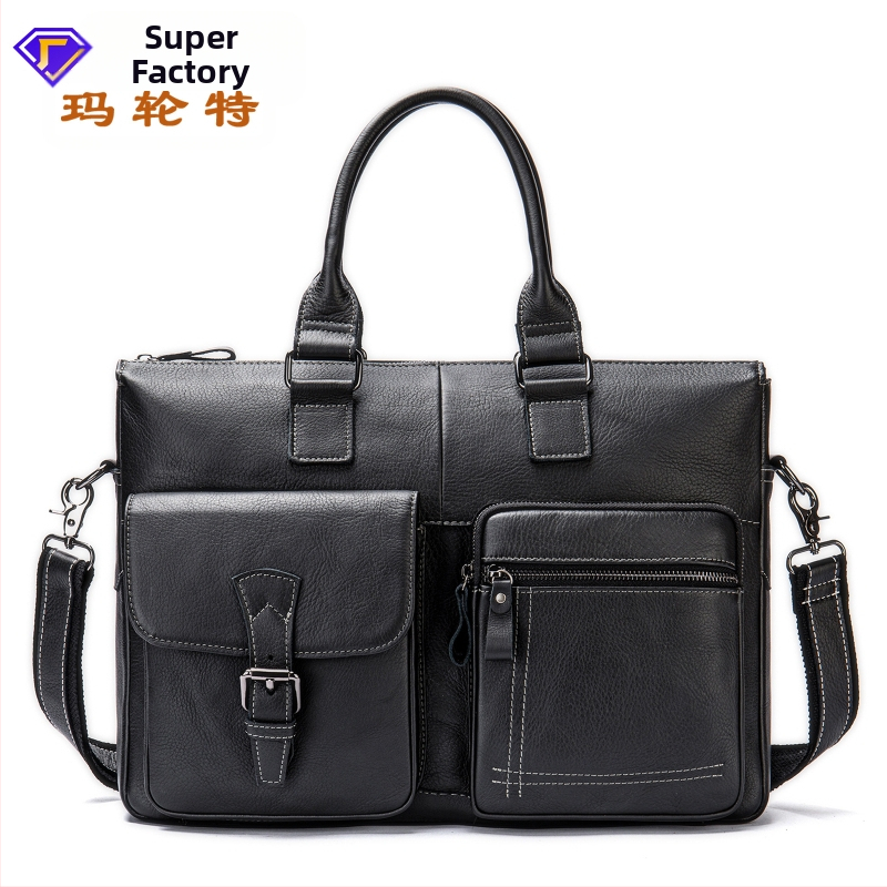 Малтете кожена бизнес чанта за лаптоп, от кожа на първи слой, водоустойчива и разширяваща се