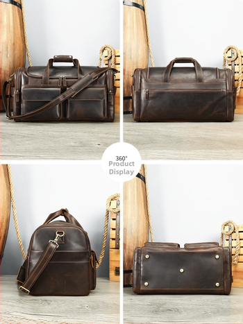 Marunte ανδρική δερμάτινη τσάντα ταξιδιού με crossbody ιμάντα, Crazy Horse δέρμα, χωρητικότητα 36–55 L, επένδυση πολυεστέρα