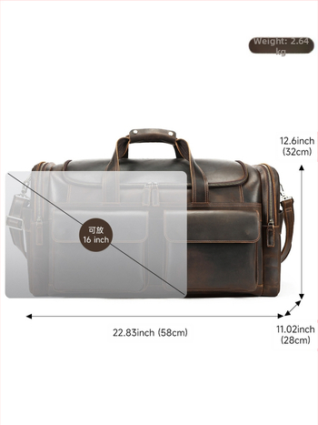 Marunte ανδρική δερμάτινη τσάντα ταξιδιού με crossbody ιμάντα, Crazy Horse δέρμα, χωρητικότητα 36–55 L, επένδυση πολυεστέρα