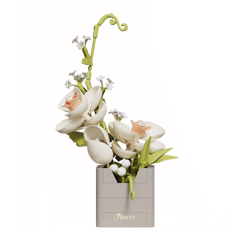 BALODY 21222 Rozā orchīdejas blokveids pušķis — ABS plastmasa, DIY komplekts, vairāk nekā 800 detaļu, vecums 7–14 gadi