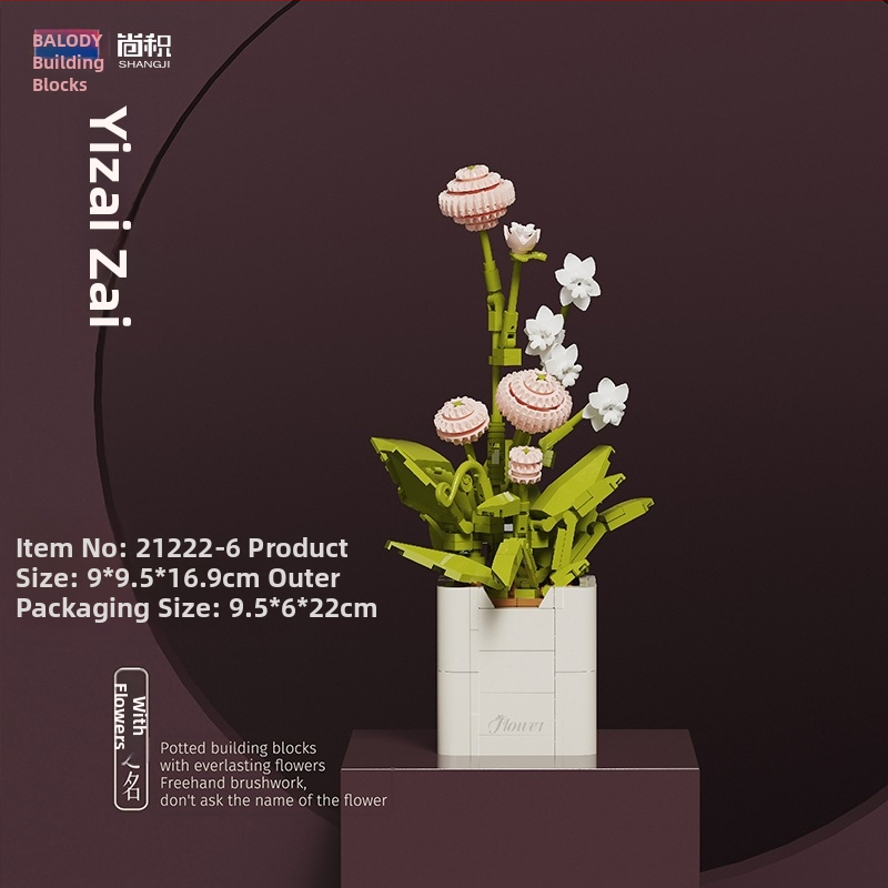 BALODY 21222 Rozsa-orkidea építőblokkok virágcsokor — ABS műanyag, DIY készlet, több mint 800 darab, 7–14 éveseknek