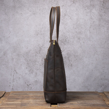 Мъжка чанта за рамо от естествена кожа, горен слой телешка кожа, вертикална квадратна форма, цип за затваряне, едноцветен дизайн