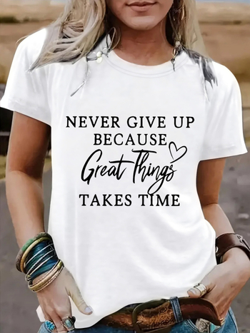 Női póló nyomott mintával, rövid ujjú, kerek nyakú — 50–70% poliészter / 30–50% pamut, street hipster stílus.