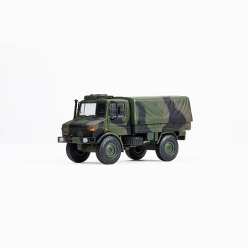 Mcdi Unimog U1300L офроуд спасителен RV модел автомобил, сплавно тяло, мащаб 1:64, ръчно управление