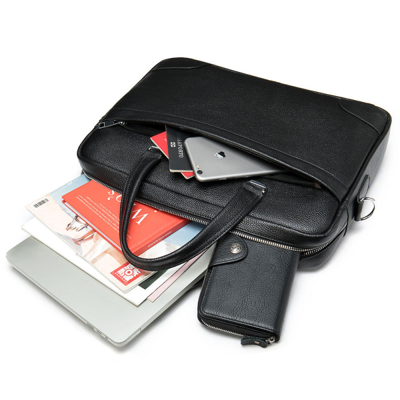 Férfi üzleti bőrtáska laptophoz, első osztályú marhabőr, vízálló, bővíthető, üzleti utazásokhoz